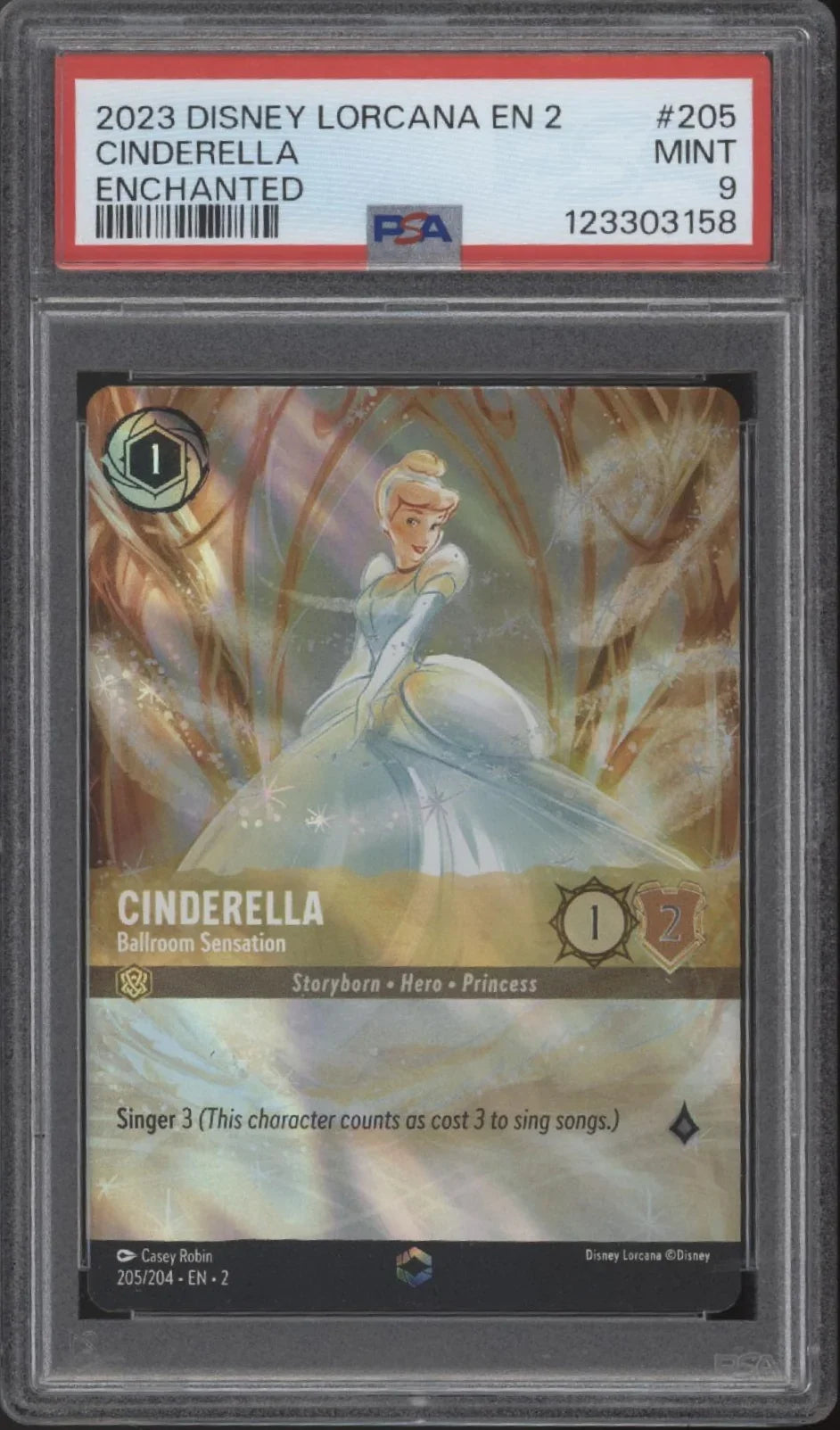 Cinderella Disney Lorcana Rise of the Floodborn Enchanted #205 PSA 9