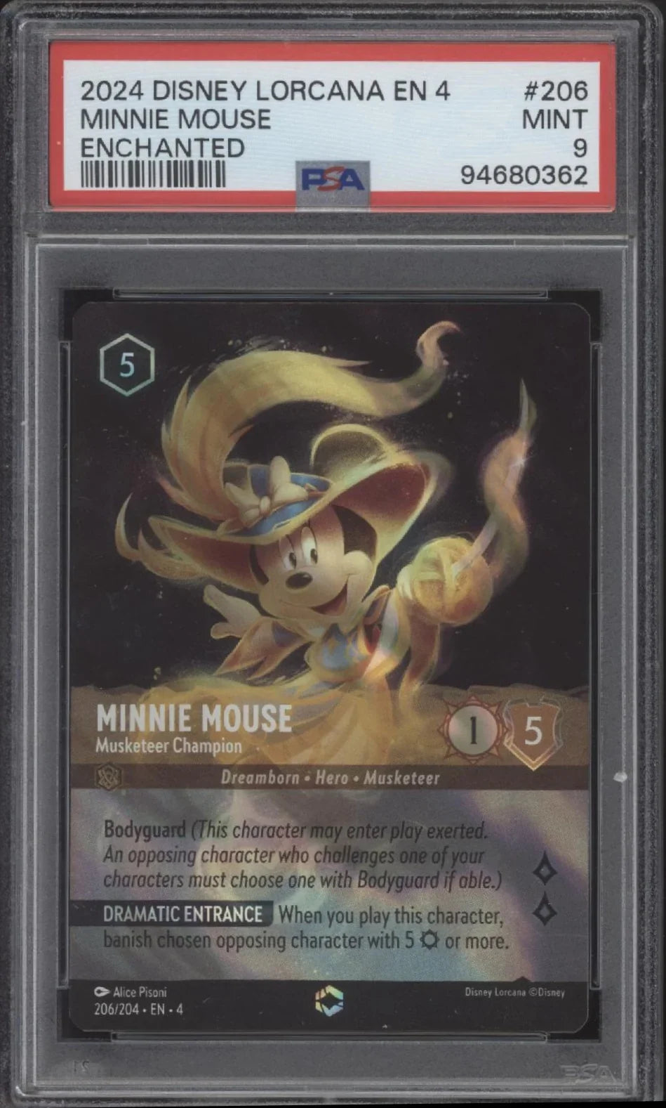 Minnie Mouse Musketeer Champion Disney Lorcana Ursula's Return Enchanted #206 PSA 9