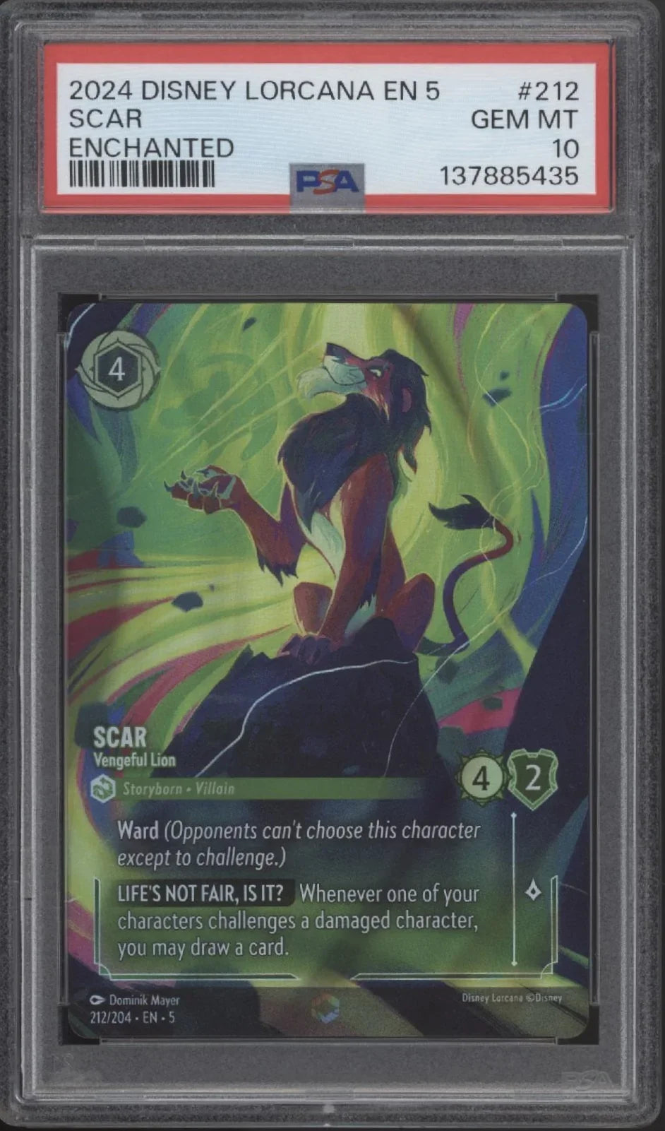 Scar Vengeful Lion Disney Lorcana Shimmering Skies Enchanted #212 PSA 10