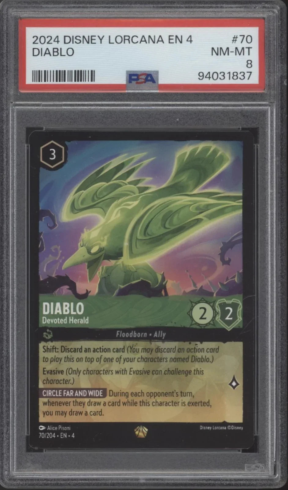 Diablo Devoted Herald Disney Lorcana Ursula's Return #70 PSA 8