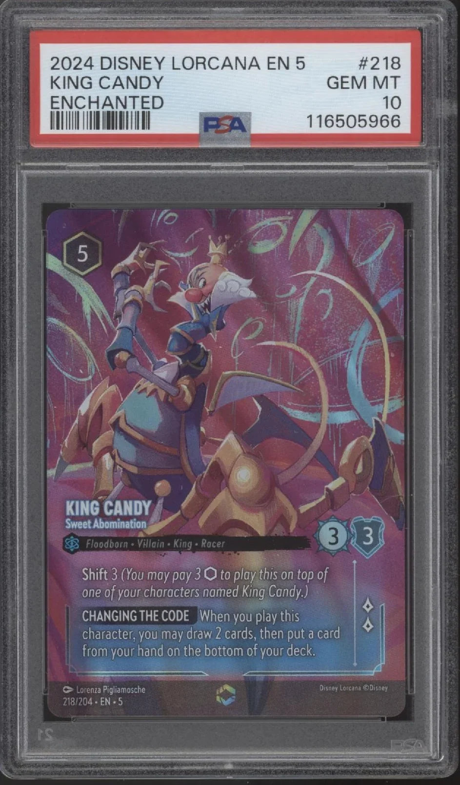 King Candy Disney Lorcana Shimmering Skies Enchanted #218 PSA 10